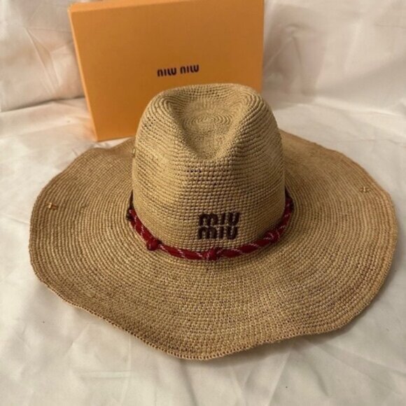 Miu Miu Tan Straw Hat with Red Accent display picture 3